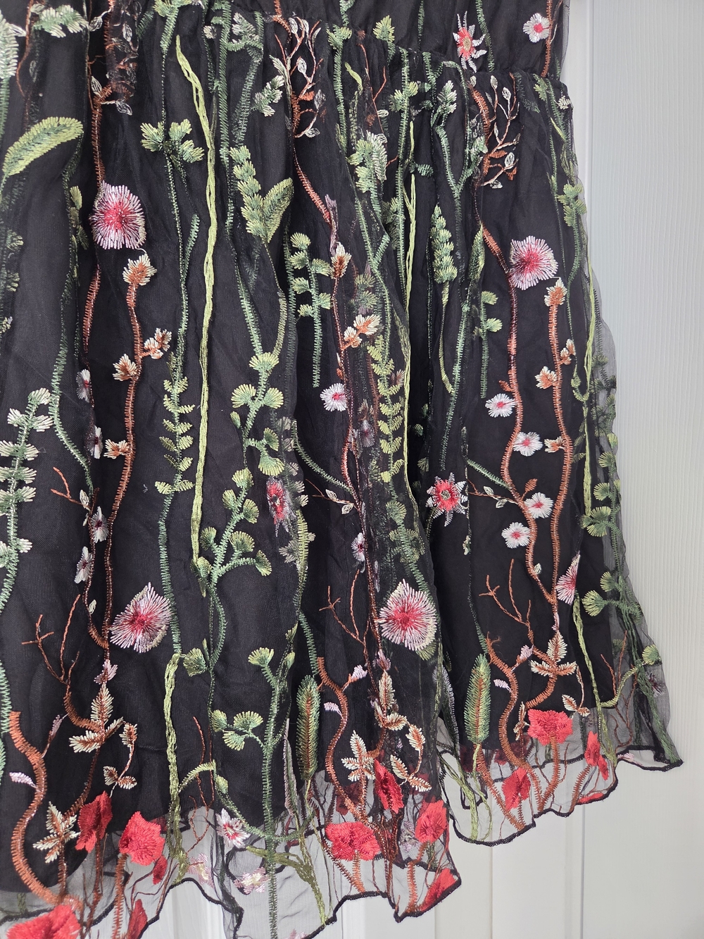 Embroidered Black Floral Mesh Dress - Picture 3 of 3